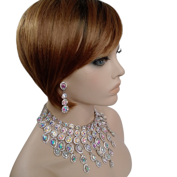 Aurora Borealis AB Evening Statement Necklace Set - Picture 1 of 8